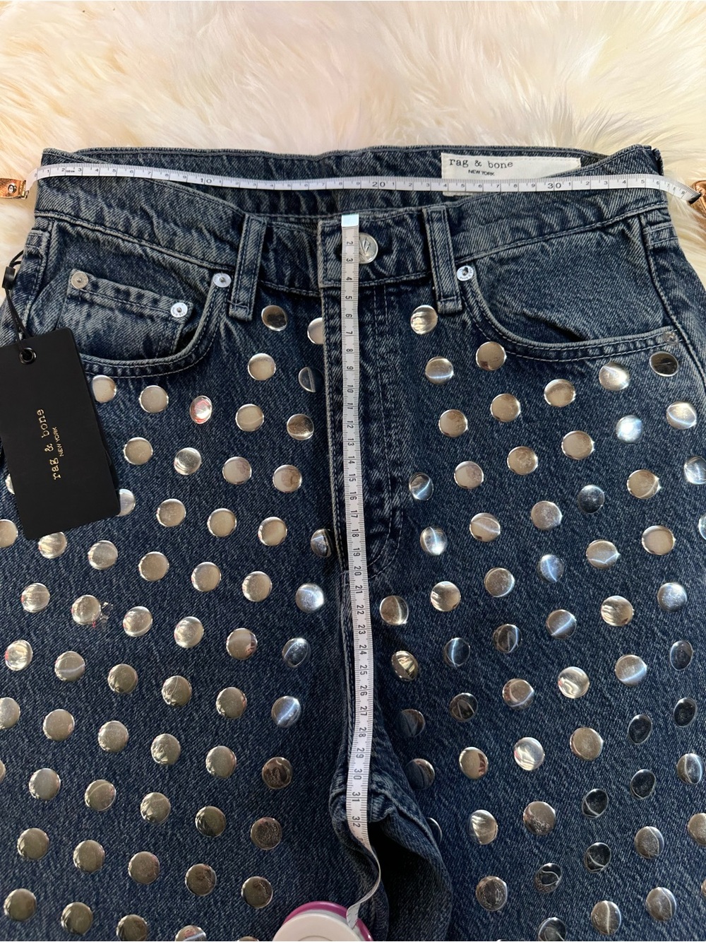 Rag & Bone The Shea High-Rise Relaxed Straight Studded Jeans - Picture 11 of 16